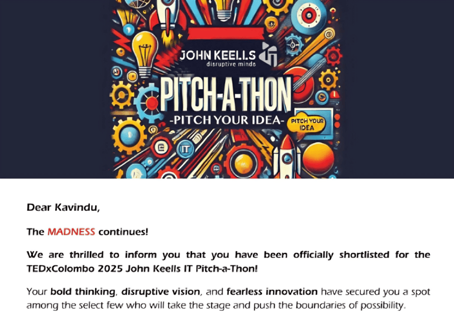 Finalist – TEDxColombo 2025 JohnKeells Pitch-a-Thon